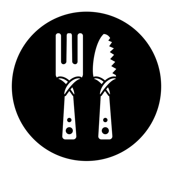 Paleo Plate app icon with a white flat minimalist circle design featuring an anthropomorphic cutlery.