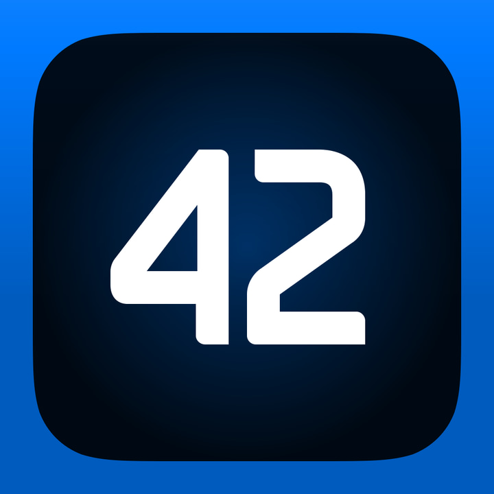 PCalc app icon with a blue flat minimalist squircle design featuring a number 42.