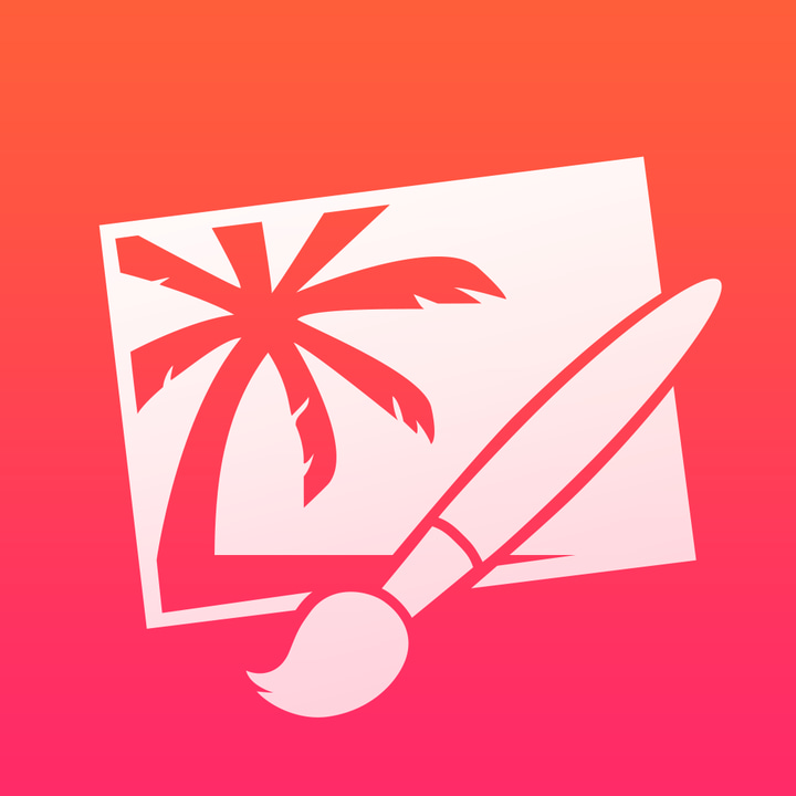Pixelmator app icon with a red flat minimalist rounded rectangle design featuring an abstract flower sketch.