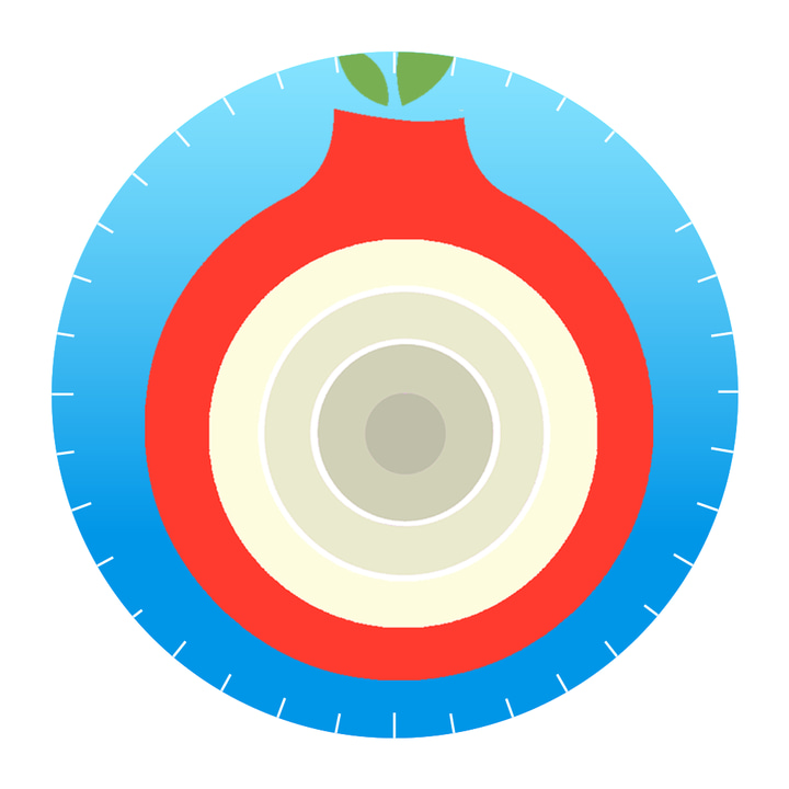 Red Onion app icon with a white flat minimalist circle design featuring an archery target.