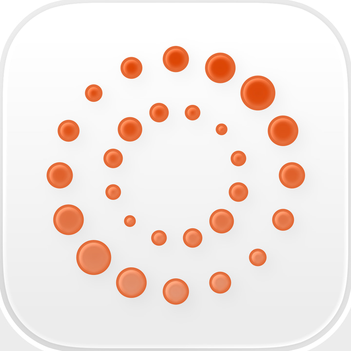 Reuters app icon with a white soft 3D squircle design featuring an orange spheres.