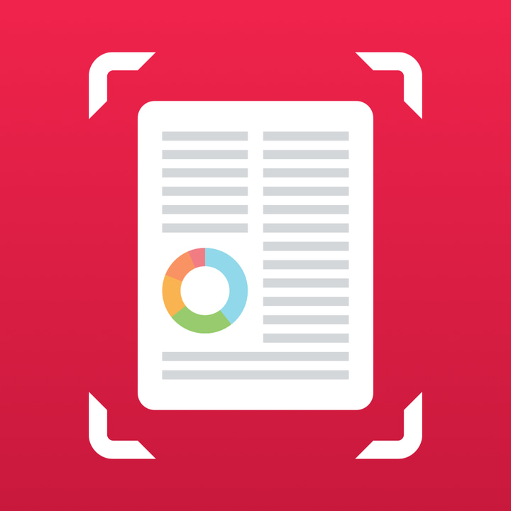 SwiftScan AI Document Scanner app icon with a red flat minimalist rounded rectangle design featuring a document.