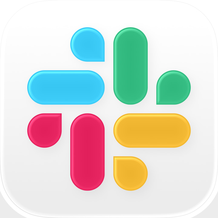 Slack app icon with a white soft 3D squircle design featuring an abstract geometric shapes.