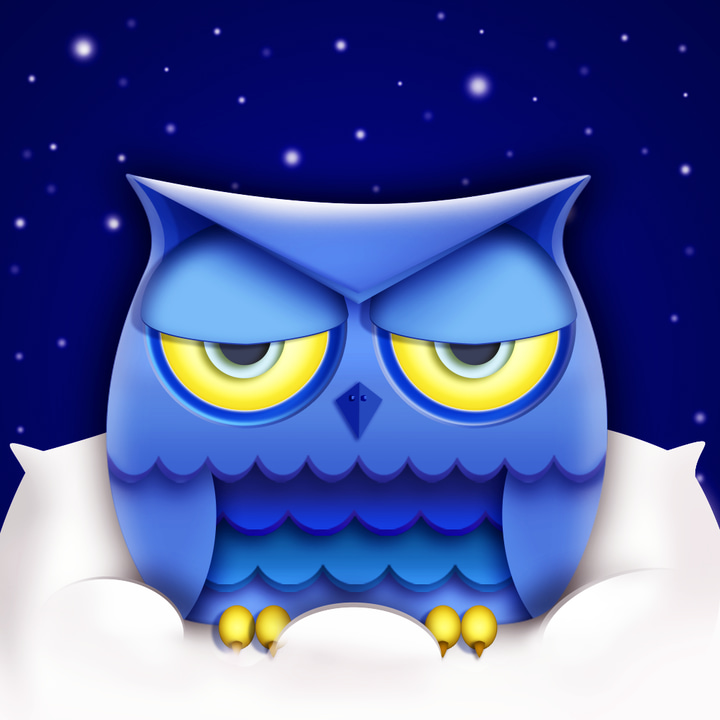 Sleep Sounds by Sleep Pillow app icon with a blue 3D cartoon organic shape design featuring an owl.