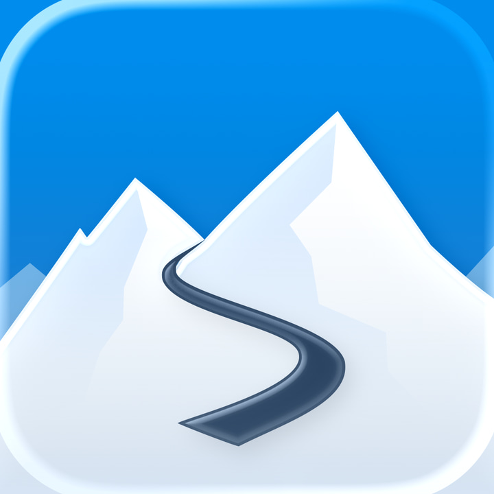 Slopes app icon with a blue soft 3D squircle design featuring a mountain landscape with river.