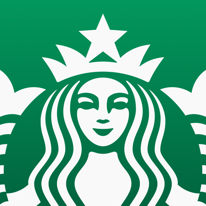 Starbucks app icon with a green high contrast vector square design featuring a stylized bearded face with star.