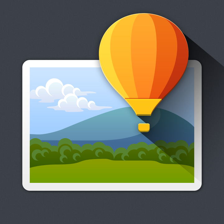 Superimpose app icon with a gray vector illustration rounded rectangle design featuring a hot air balloon.