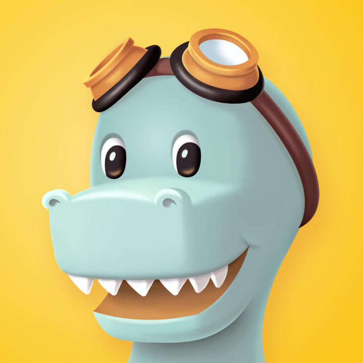 Timehop app icon with a multicolored 3D cartoon squircle design featuring a dinosaur with goggles.