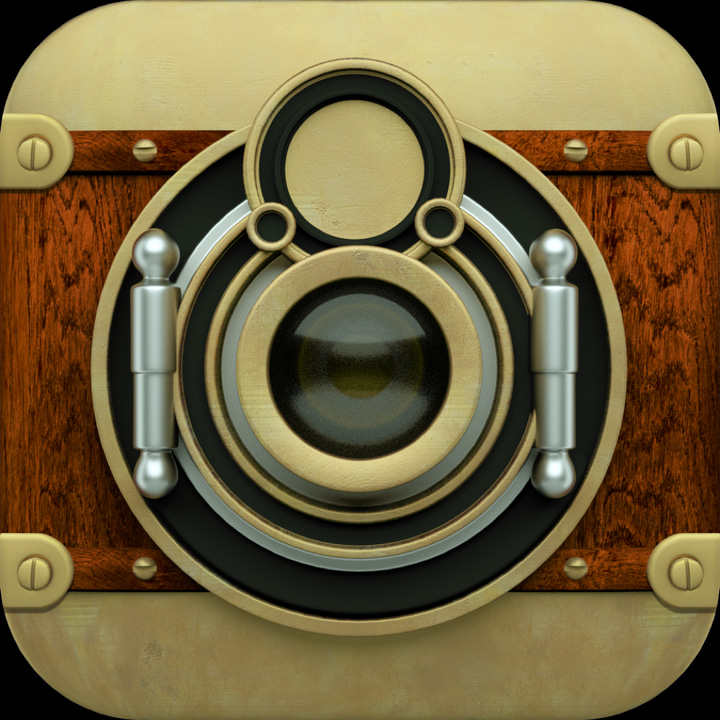 TinType by Hipstamatic app icon with a yellow skeuomorphism squircle design featuring a vintage camera lens.
