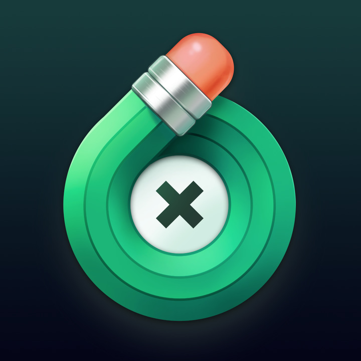 TouchRetouch app icon with a green soft 3D organic shape design featuring an eraser and green loop.