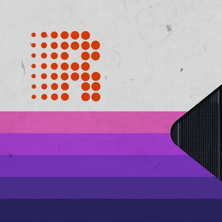Rarevision VHS app icon with a white retro flat asymmetrical grid design featuring a dot matrix letter.