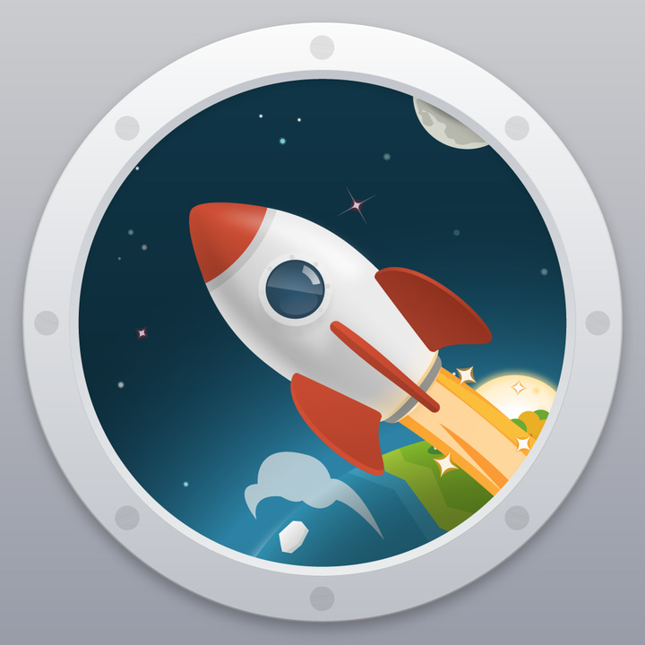 Walkr app icon with a gray 3D cartoon circle design featuring a rocket ship.