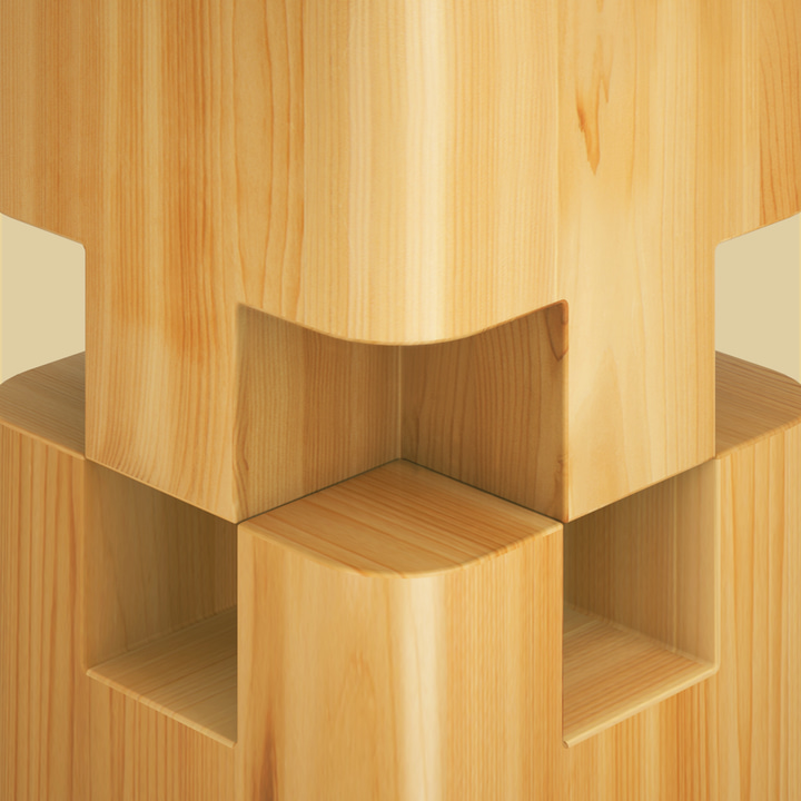 Wood Joints app icon with a orange soft 3D squircle design featuring an interlocking wood blocks.