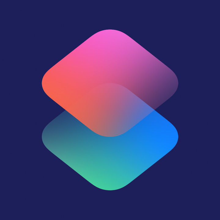 Shortcuts app icon with a blue abstract gradient organic shape design with centered object.