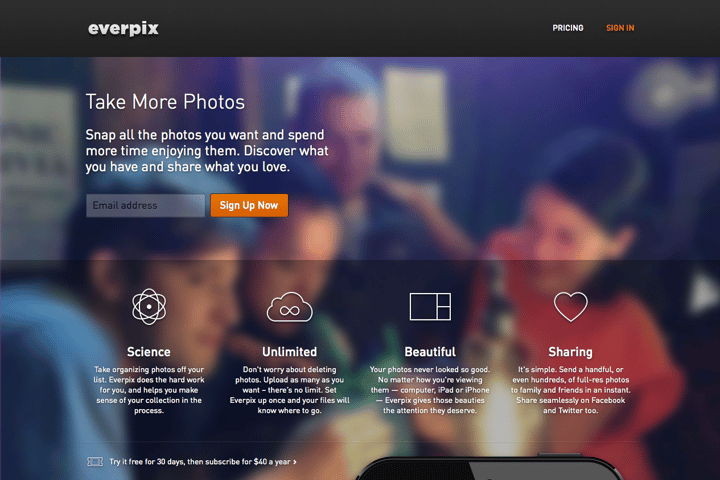 Everpix website preview