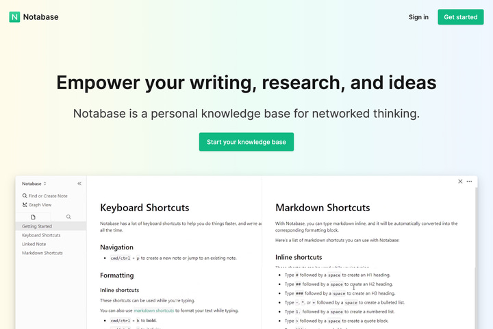 Notabase website preview