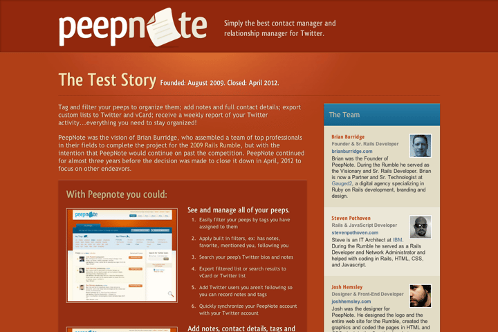 PeepNote website preview