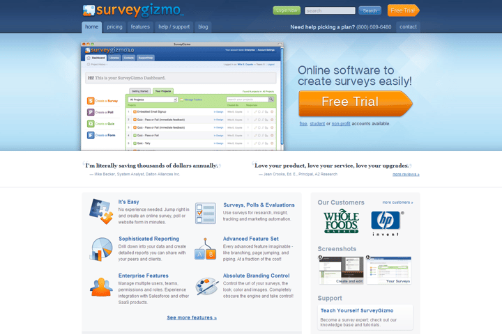 SurveyGizmo website preview