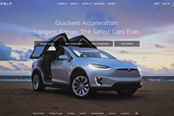 Tesla website preview