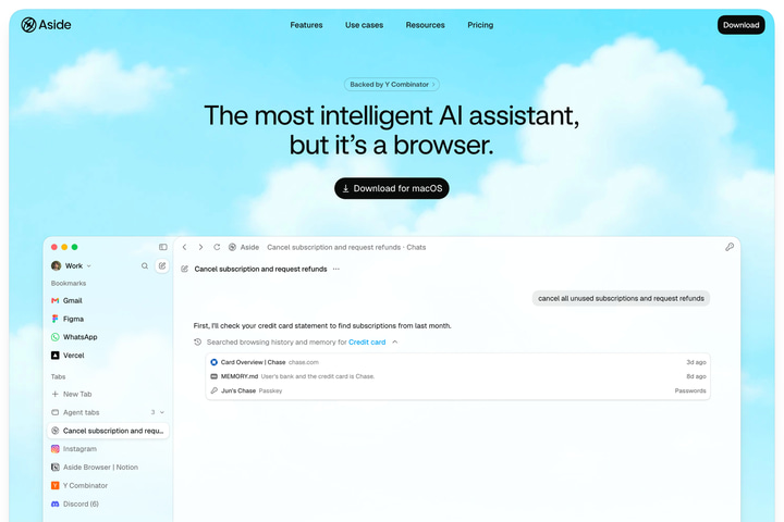 Aside website preview