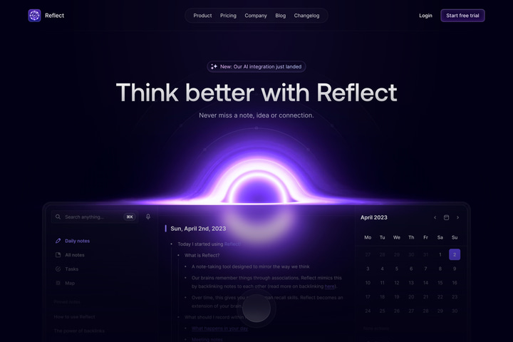 Reflect Notes website preview