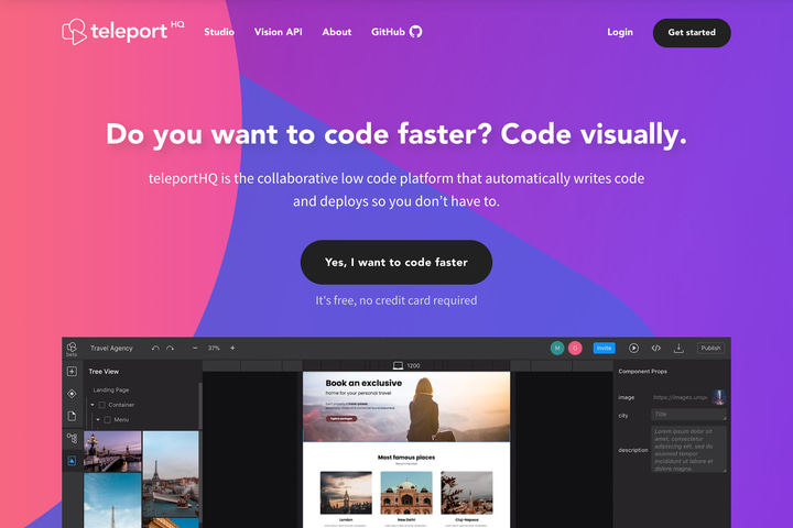 teleportHQ website preview