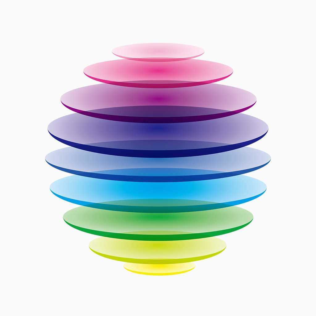 Colorburn app icon with a white glassmorphism circle design featuring an abstract discs.
