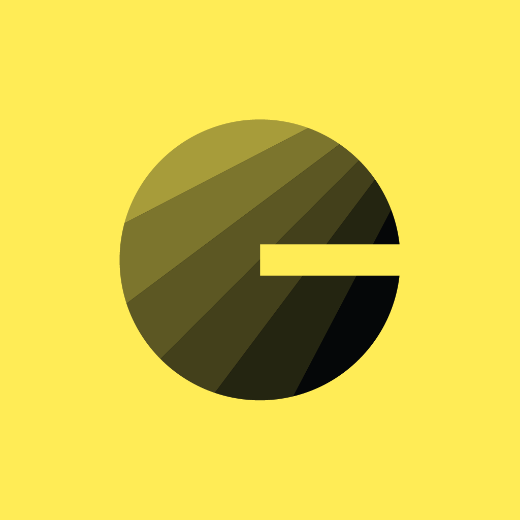 Curator - visual notes app icon with a yellow flat minimalist circle design featuring an abstract geometric sphere.
