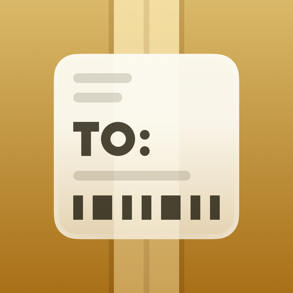 Deliveries app icon with a yellow soft 3D squircle design featuring a shipping label.