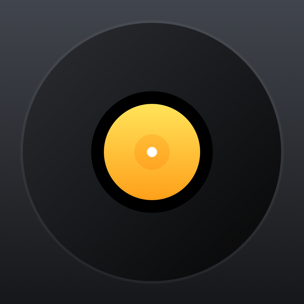 djay Pro app icon with a black flat minimalist circle design featuring an abstract circles.