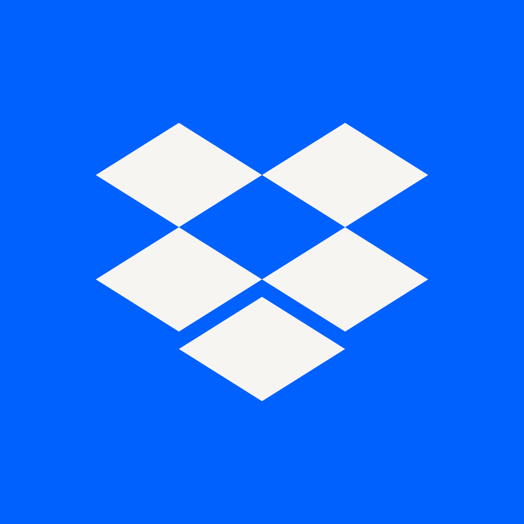 Dropbox app icon with a blue flat minimalist squircle design featuring a geometric box.