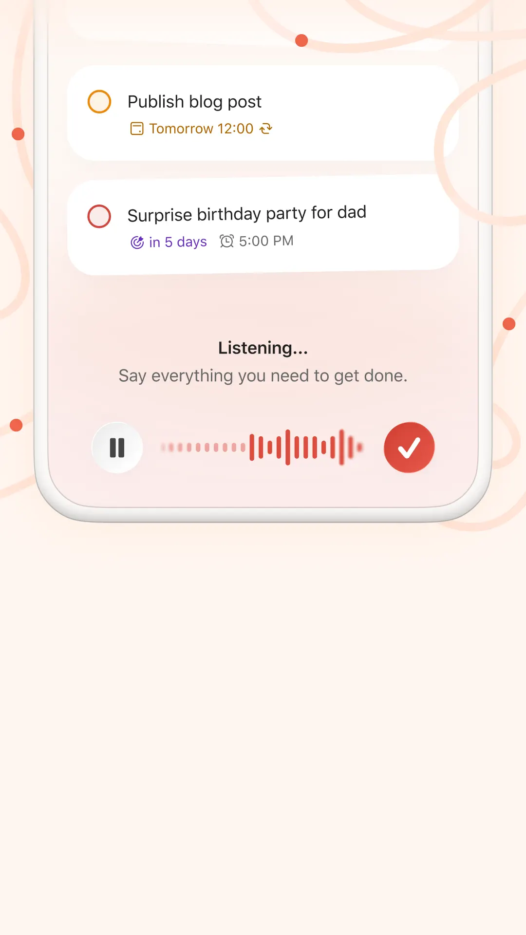 Talk to Todoist to add tasks portrait event card