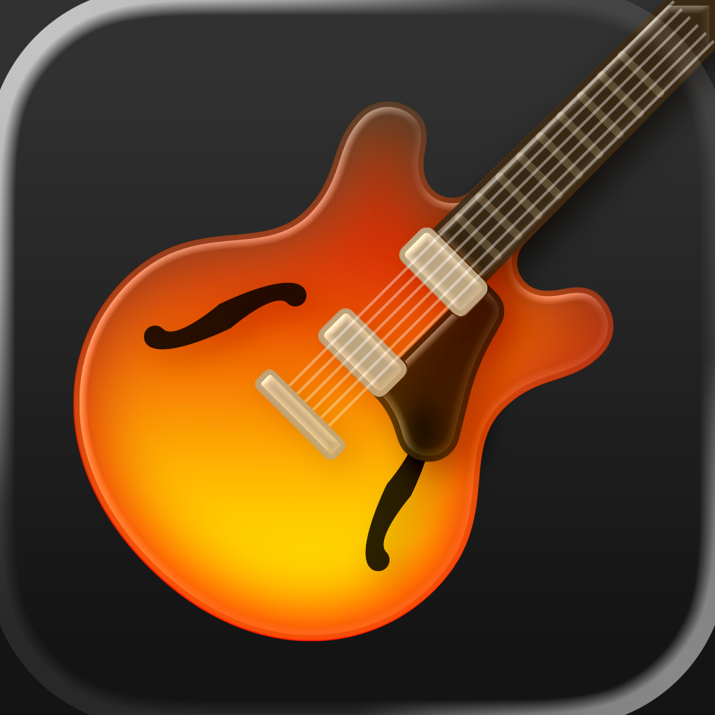 GarageBand app icon with a black skeuomorphism squircle design featuring an electric guitar.