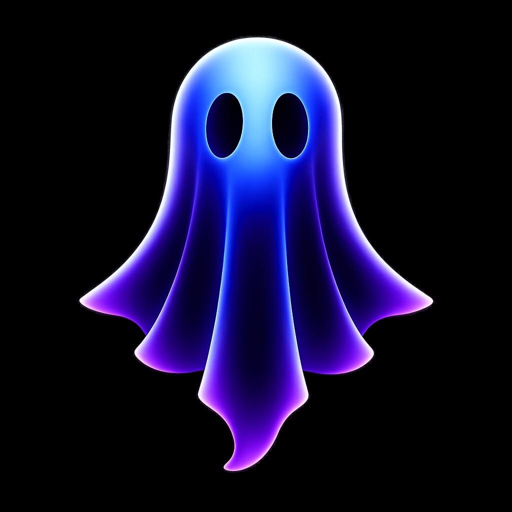 Ghost Science M3 app icon with a black 3D cartoon organic shape design featuring a ghost.