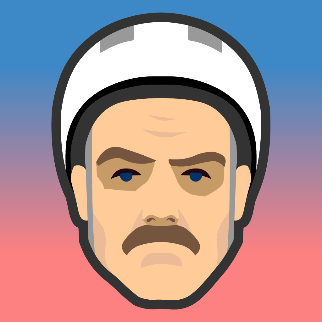 Happy Wheels app icon with a multicolored flat minimalist squircle design featuring a stylized pilot face.