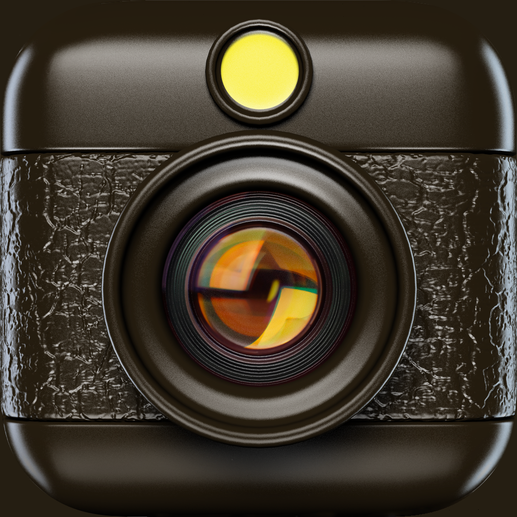 Hipstamatic app icon with a brown skeuomorphism squircle design featuring a camera.