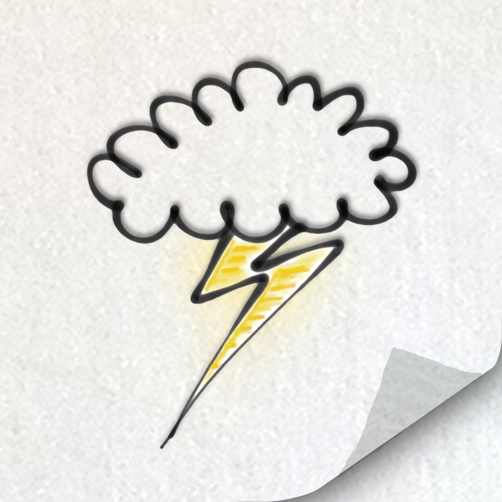 Inkflow Visual Notebook app icon with a white hand-drawn sketch organic shape design featuring a thunder cloud.