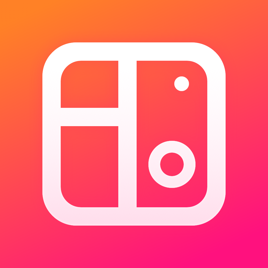 Collage Maker app icon with a red bento grid squircle design featuring an abstract grid.