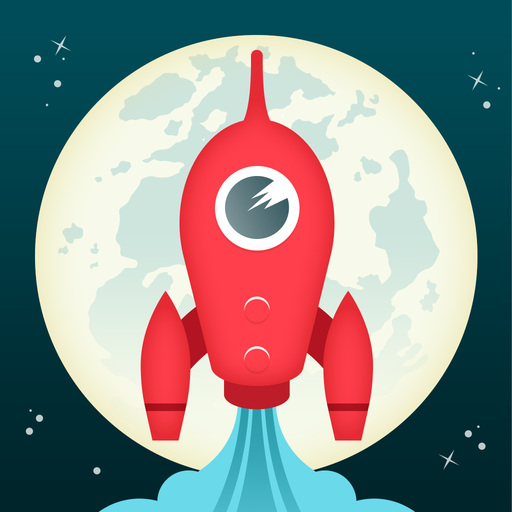 Let's Go Rocket app icon with a blue 3D cartoon circle design featuring a rocket ship.