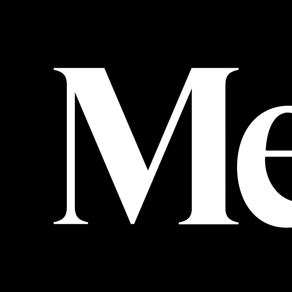 Medium: Read & Write Stories app icon with a black flat minimalist squircle design featuring a typography me.