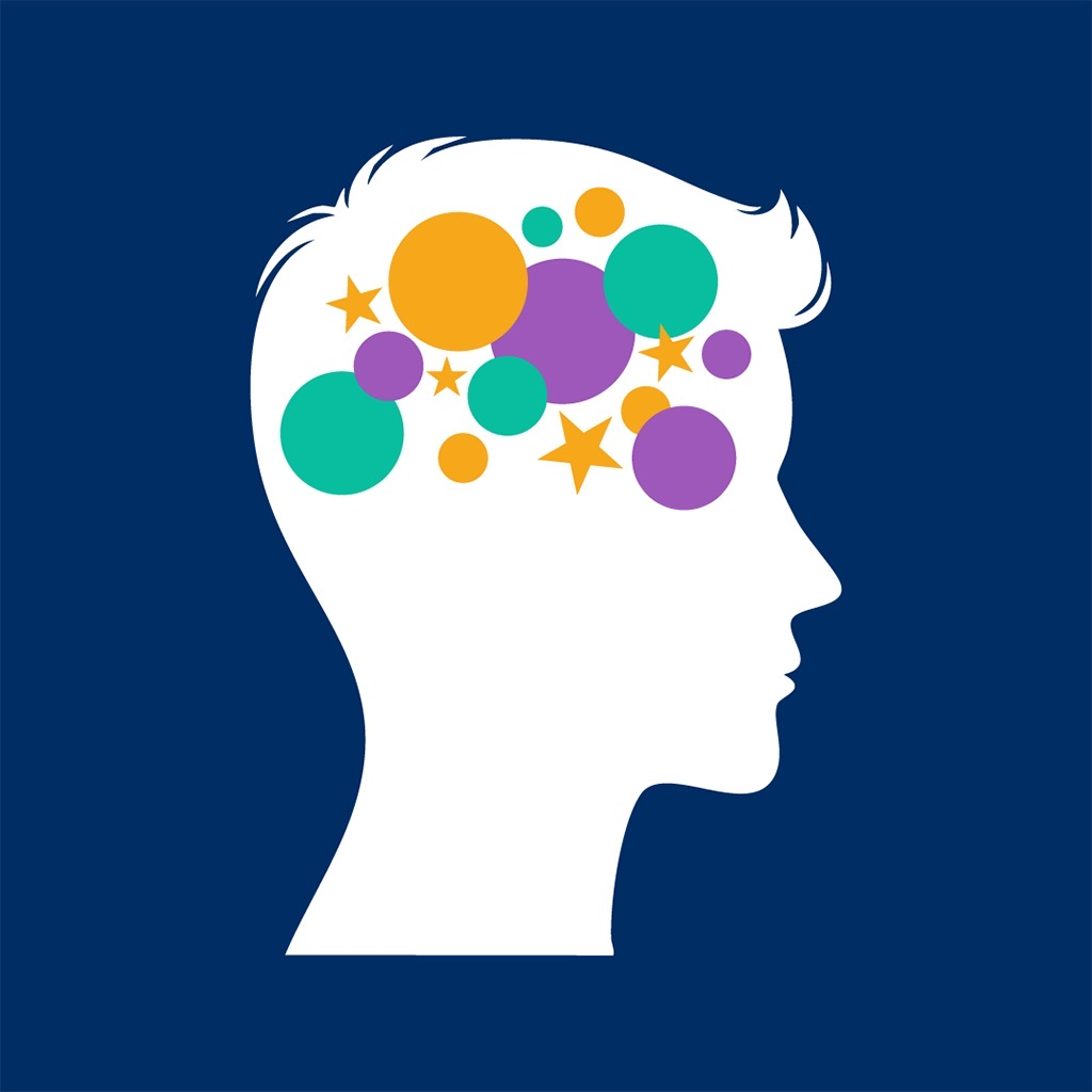 Memorado (GEIST) app icon with a blue flat minimalist squircle design featuring a human profile.