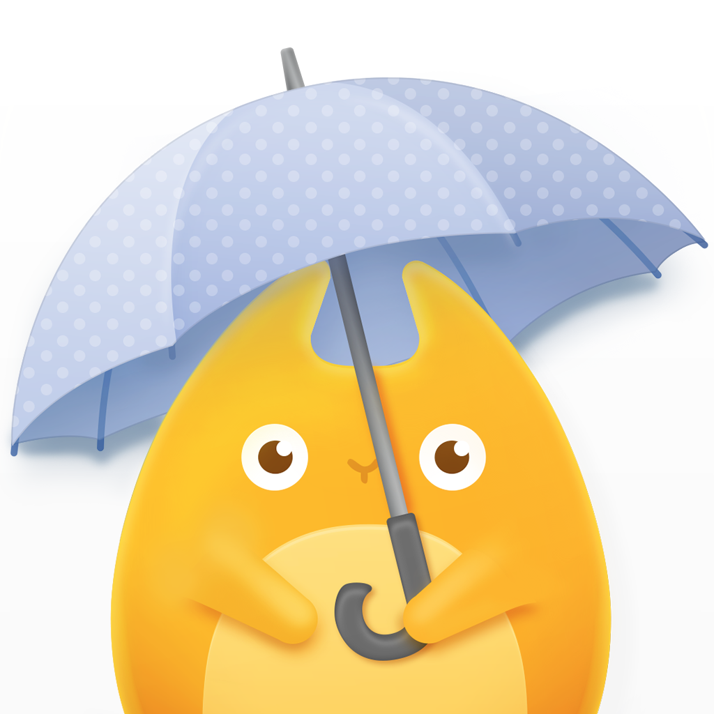 MyWeather app icon with a white 3D cartoon organic shape design featuring a yellow mascot with umbrella.