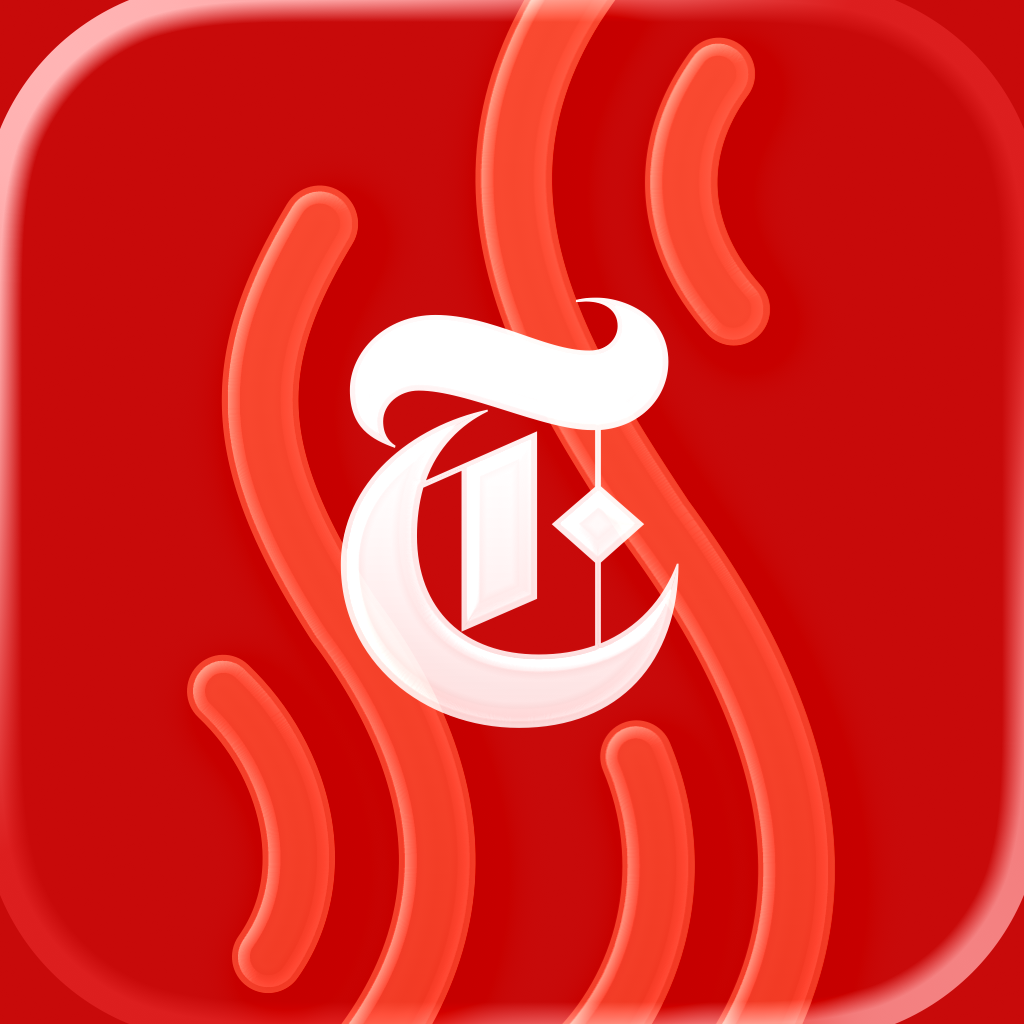NYT Cooking app icon with a red soft 3D squircle design featuring an abstract geometric symbol.