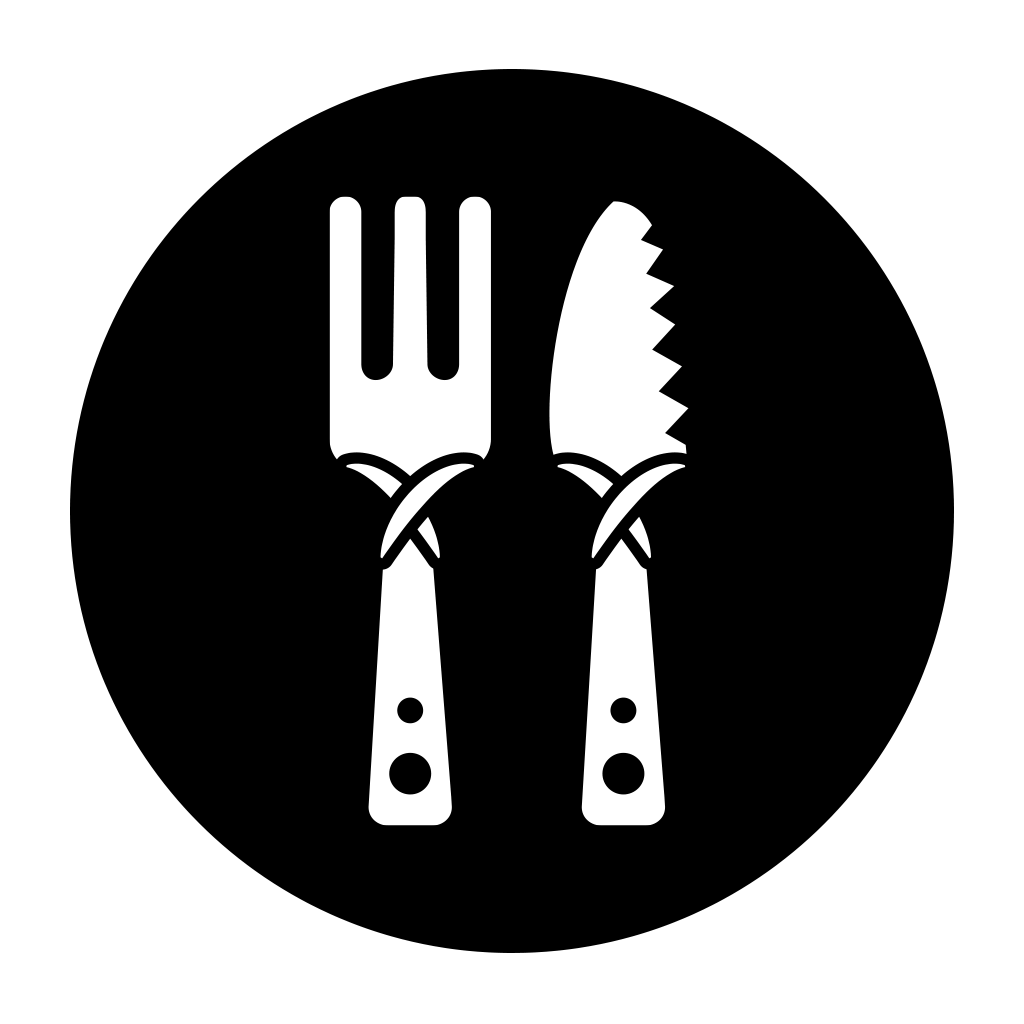 Paleo Plate app icon with a white flat minimalist circle design featuring an anthropomorphic cutlery.