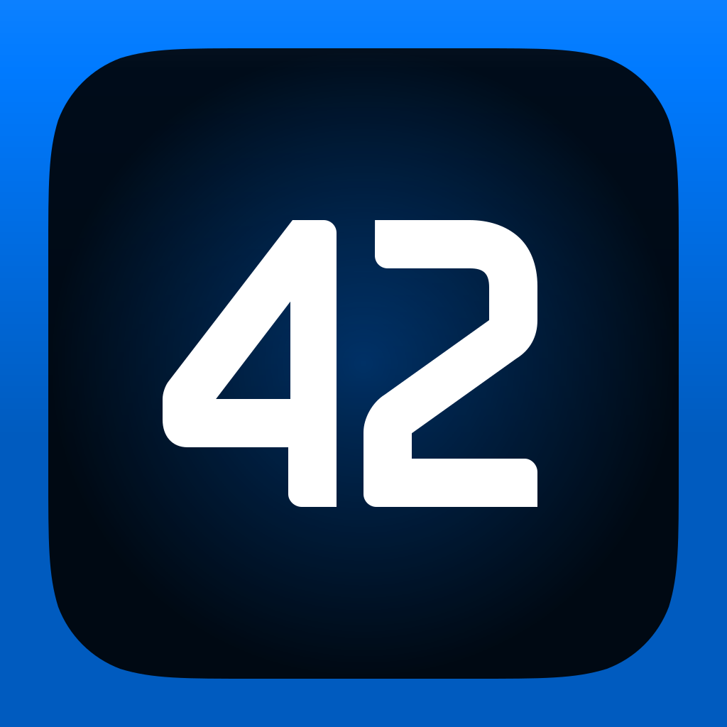 PCalc app icon with a blue flat minimalist squircle design featuring a number 42.