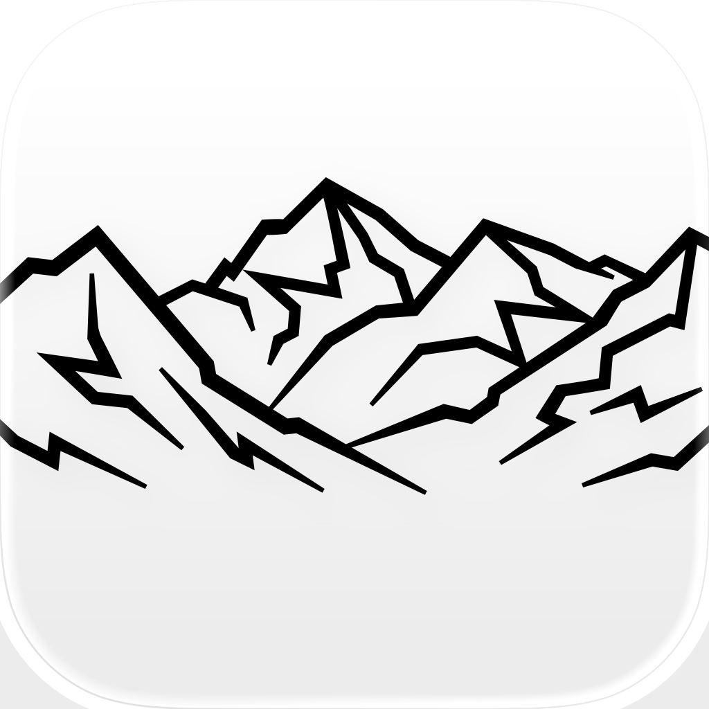 PeakFinder app icon with a white flat minimalist squircle design featuring an abstract mountain range.