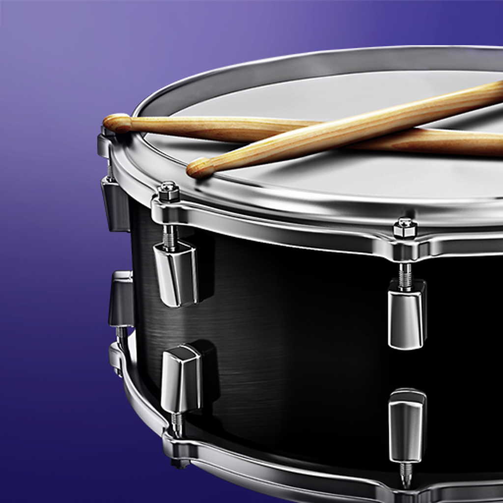 WeDrum app icon with a black skeuomorphism squircle design featuring a snare drum.