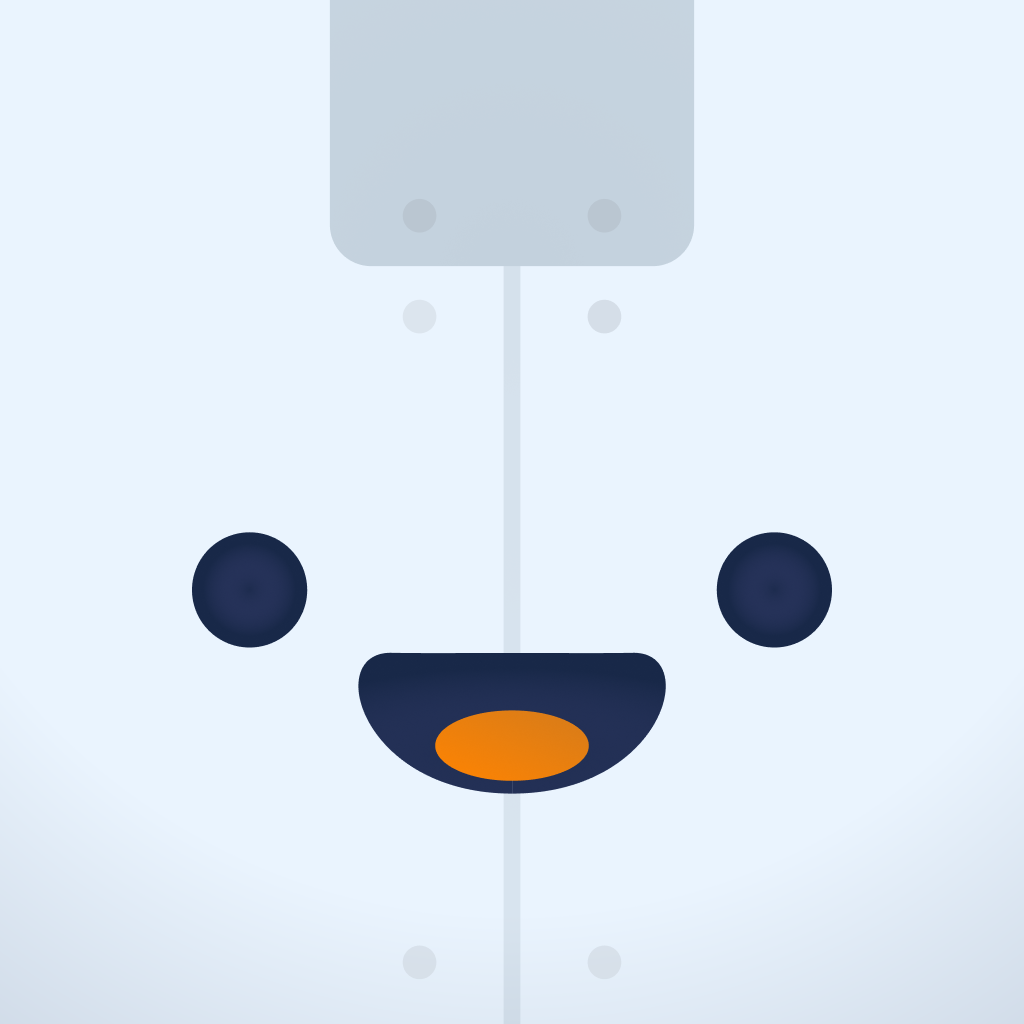 Reflectly app icon with a gray soft 3D squircle design featuring an abstract robot face.
