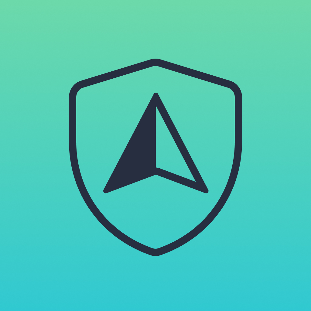Scout app icon with a blue flat minimalist shield design featuring a shield with triangle.