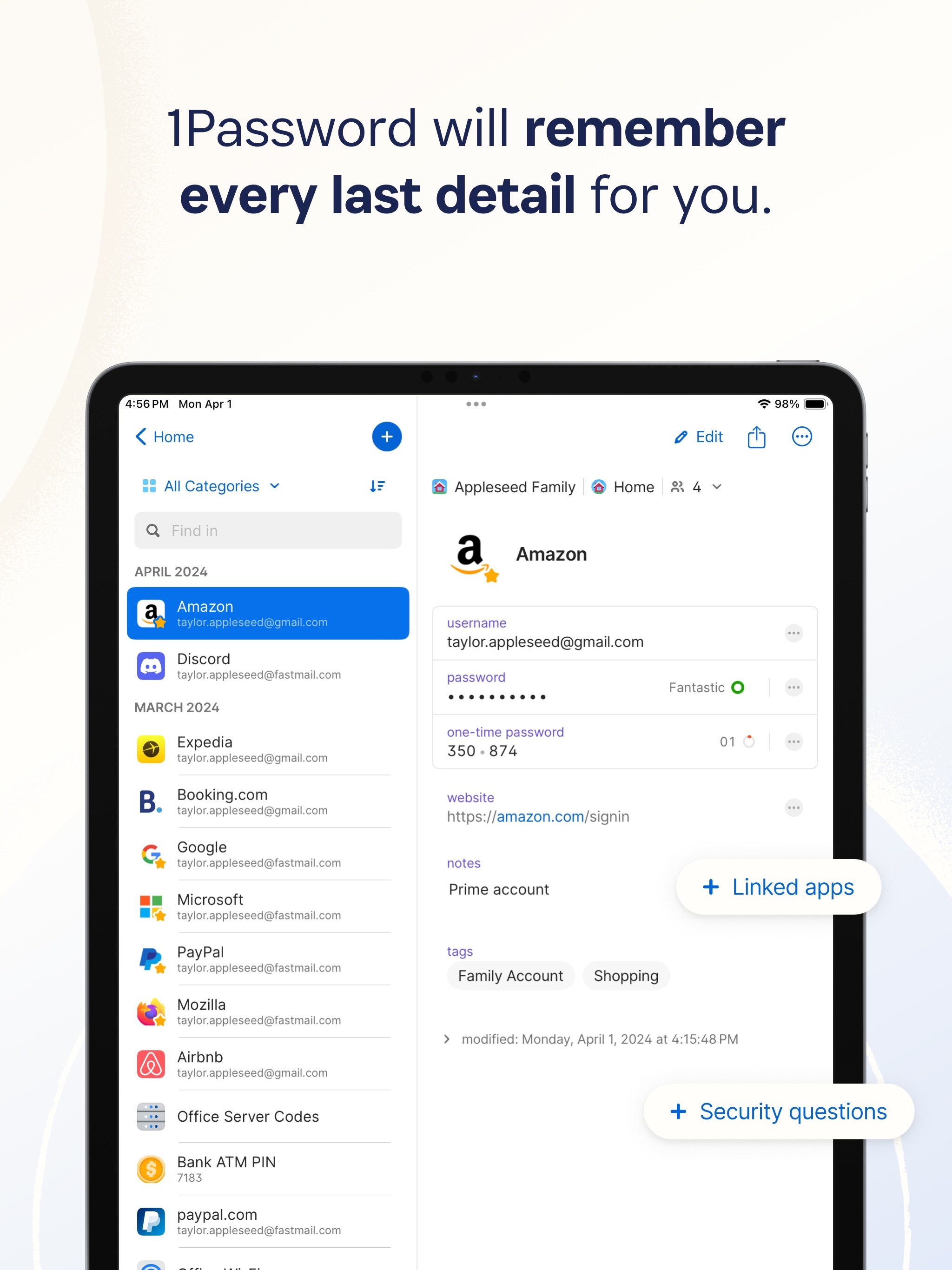 1Password: Password Manager iPad screenshot 2